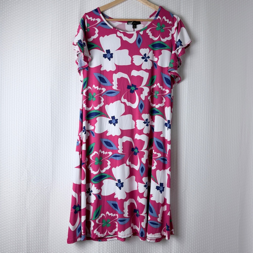 Lexington Avenue NYC Dress Women 1X Pink Floral Flutter Sleeve Resort Spring - Picture 2 of 9